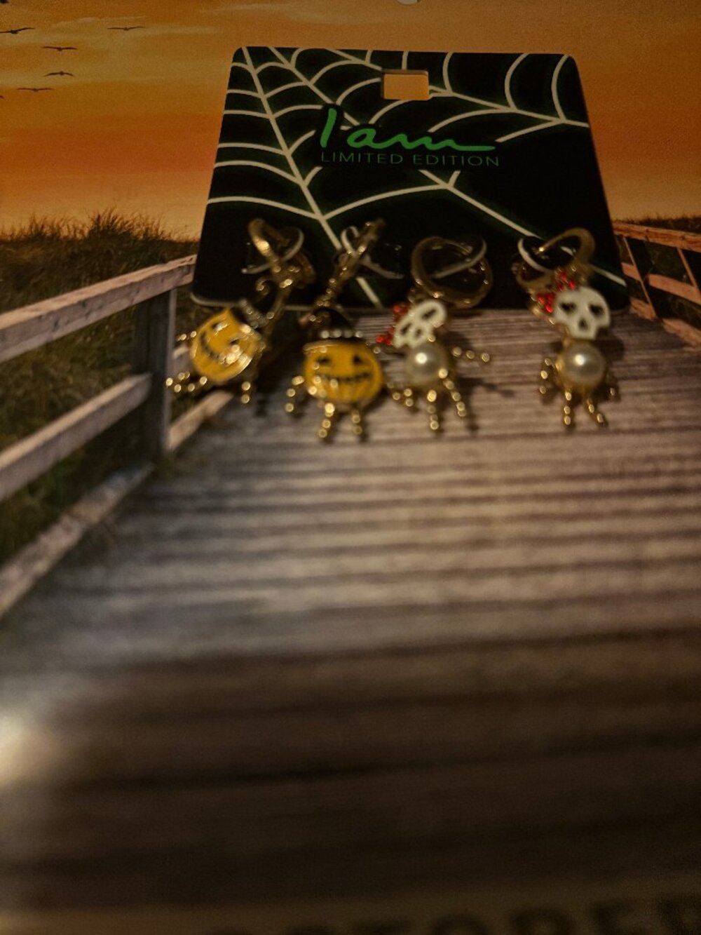 ⚜️I Am Halloween Skeleton Lady & Jack O Lantern Earrings NWT Set of 2 Dangle